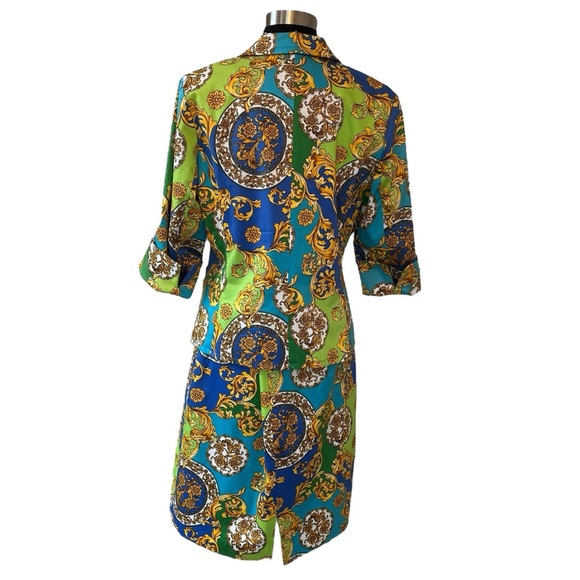 Vintage Linea by Louis Dell’Olio filigree 3 piece lined skirt suit blue green M - Picture 3 of 16